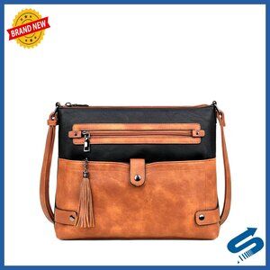 Large Leather Crossbody Bag Multi Pocket Shoulder Purse Chic Designer Style